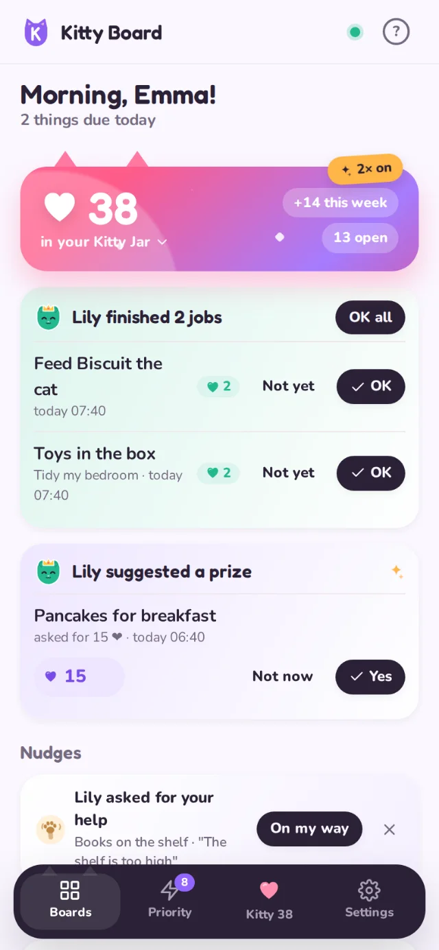 Kitty Board in the Lavender theme